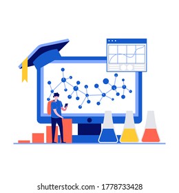 Education vector illustration concept with characters. Modern vector illustration in flat style for landing page, mobile app, poster, flyer, template, web banner, infographics, hero images.