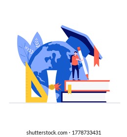 Education vector illustration concept with characters. Modern vector illustration in flat style for landing page, mobile app, poster, flyer, template, web banner, infographics, hero images.