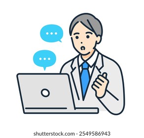 IT education. Vector illustration of a high school boy learning to use a computer.