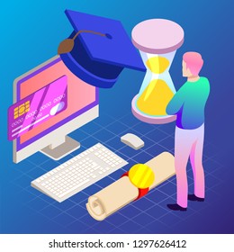 Education. Vector illustration of online learning concept. School, future technology, e-learning.