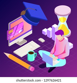 Education. Vector illustration of online learning concept. School, future technology, e-learning.