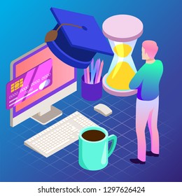 Education. Vector illustration of online learning concept. School, future technology, e-learning.