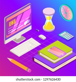 Education. Vector illustration of online learning concept. School, future technology, e-learning.