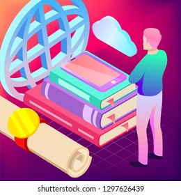 Education. Vector illustration of online learning concept. School, future technology, e-learning.