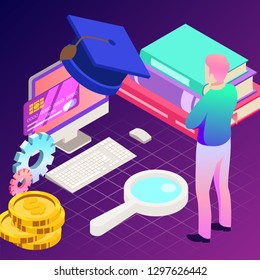 Education. Vector illustration of online learning concept. School, future technology, e-learning.
