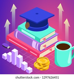 Education. Vector illustration of online learning concept. School, future technology, e-learning.