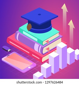 Education. Vector illustration of online learning concept. School, future technology, e-learning.