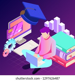 Education. Vector illustration of online learning concept. School, future technology, e-learning.