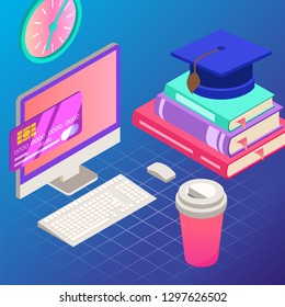 Education. Vector illustration of online learning concept. School, future technology, e-learning.