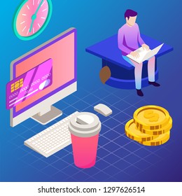 Education. Vector illustration of online learning concept. School, future technology, e-learning.