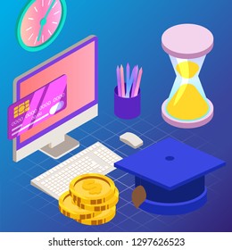 Education. Vector illustration of online learning concept. School, future technology, e-learning.