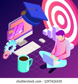 Education. Vector illustration of online learning concept. School, future technology, e-learning.