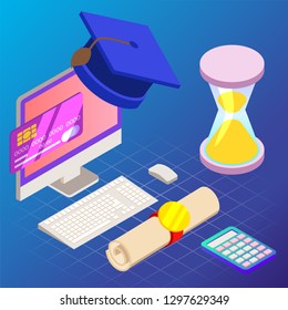 Education. Vector illustration of online learning concept. School, future technology, e-learning.