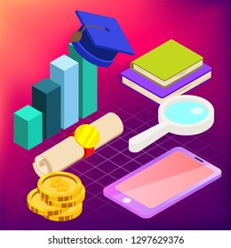 Education. Vector illustration of online learning concept. School, future technology, e-learning.