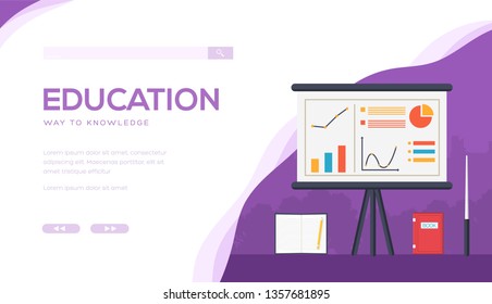 Education vector landing page template. School of business web banner layout with text space. Business coaching, training, consulting website homepage. Conference room, college classroom illustration