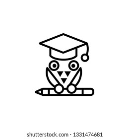 Education vector linear symbol icon- owl bird with education cap and pencil