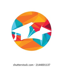Education vector logo design template. Graduation hat with pen icon vector design.	