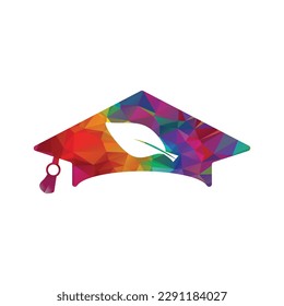 Education vector logo design template. Graduation cap with Leave icon.