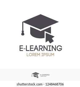 Education Vector Logo Isolated On Background With Academic Cap For Online School Symbol, Internet E Learning Center And Graduation Concept, Distant Online Courses And Training Icon 10 Eps