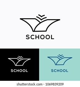 Education vector logo . School logo. Book emblem. Library design element. Birds icons