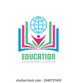 Education - vector logo template concept illustration in flat style design. Learning book sign. High school symbol. University insignia. Library icon