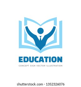 Education - vector logo template concept illustration in flat style design. Learning book sign. High school symbol. Student person silhouette. University insignia. Library icon.