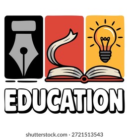 Education vector logo template design using pen book and bulb lamp suitable for learning or publisher business modern clean academic branding concept