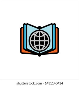Education vector logo template open book with human and globe. Education logo open book. School, university, academic and college concept symbol
