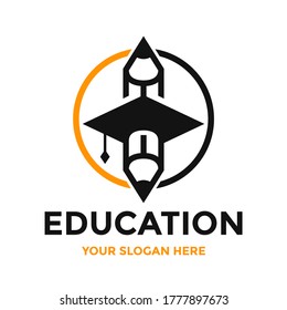 Plantilla del logotipo del vector de educación. Este diseño usa lápiz y símbolo de estudiante. Adecuado para estudiantes o universidades. 
