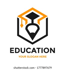 Education vector logo template. This design use pencil and hat student symbol. Suitable for student or university. 