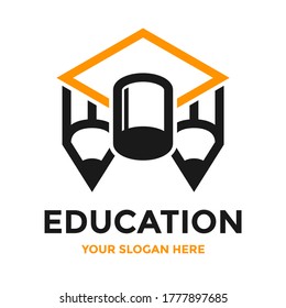 Education vector logo template. This design use pencil and hat student symbol. Suitable for student or university. 