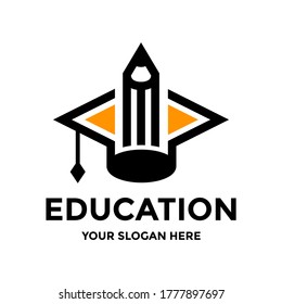 Education vector logo template. This design use pencil and hat student symbol. Suitable for student or university. 