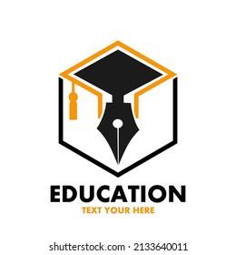 Education vector logo template. This design use pen and hat student symbol. Suitable for student or university.