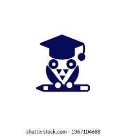 Education vector symbol icon- owl bird with education cap and pencil