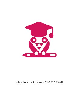 Education vector symbol icon- owl bird with education cap and pencil