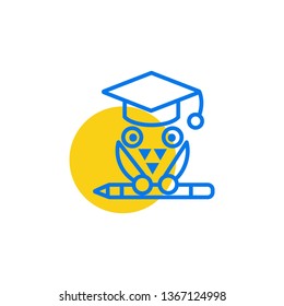 Education vector symbol icon- owl bird with education cap and pencil