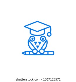 Education vector symbol icon- owl bird with education cap and pencil