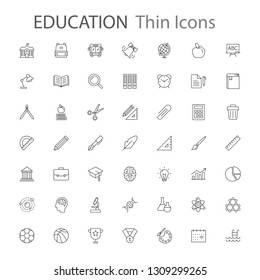 education vector thin line icons collection set