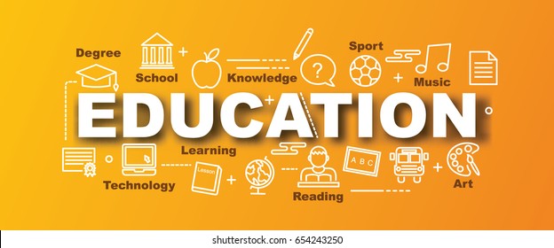 education vector trendy banner design concept, modern style with thin line art icons on gradient colors background