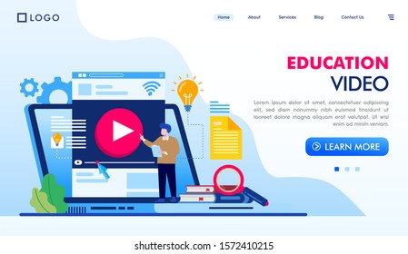 Education video landing page website illustration vector flat design 