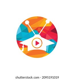 Education video play vector logo design. Graduation cap and play button icon vector logo design.	
