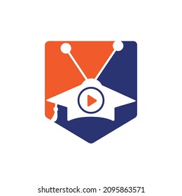 Diseño del logotipo del vector de reproducción de vídeo educativo. Diseño de logotipo vectorial de icono de botón de graduación y tapa de reproducción.	