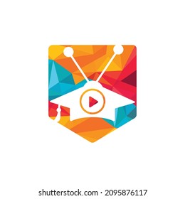 Education video play vector logo design. Graduation cap and play button icon vector logo design.	