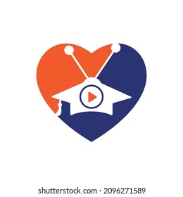 Diseño del logotipo del vector de reproducción de vídeo educativo. Diseño de logotipo vectorial de icono de botón de graduación y tapa de reproducción.	