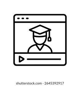 Education video showcasing a graduate. Icon symbol illustration