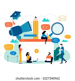 Education, video tutorial, webinar, training courses, distance education flat vector illustration. Internet studying, e-learning, online education design for mobile and web graphics