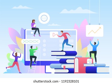 Education, video tutorial, webinar, training courses, distance education flat vector illustration. Internet studying, e-learning, online education design for mobile and web graphics