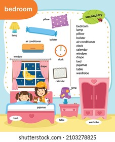 education vocabulary bedroom vector illustration