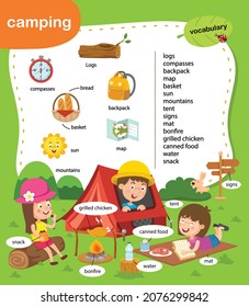 education vocabulary camping vector illustration