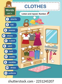 education vocabulary clothes vector illustration